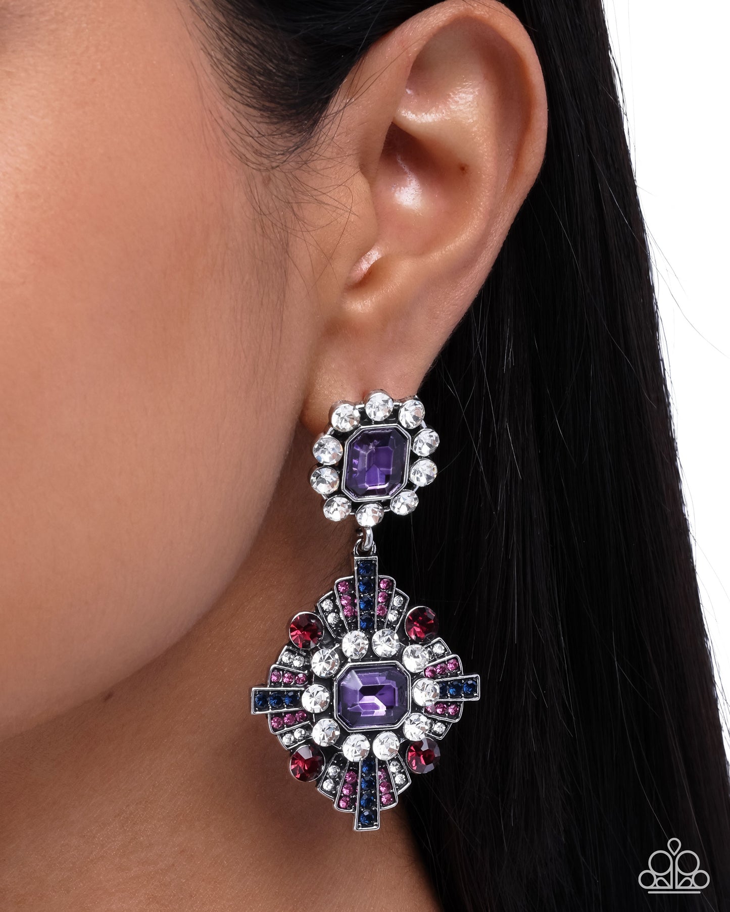 Creative Chic - Purple, White, & Pink Rhinestone Paparazzi Post Earrings