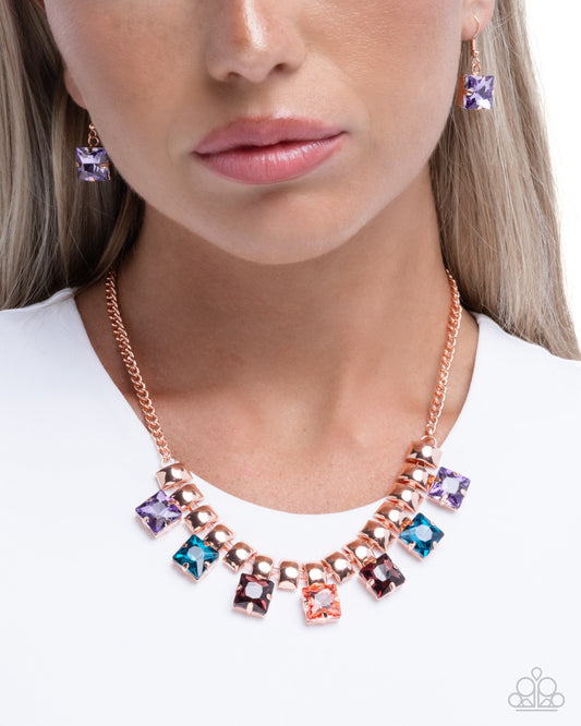Glimpse of Grunge - Copper Fittings/Multicolored Gems Paparazzi Necklace & matching earrings