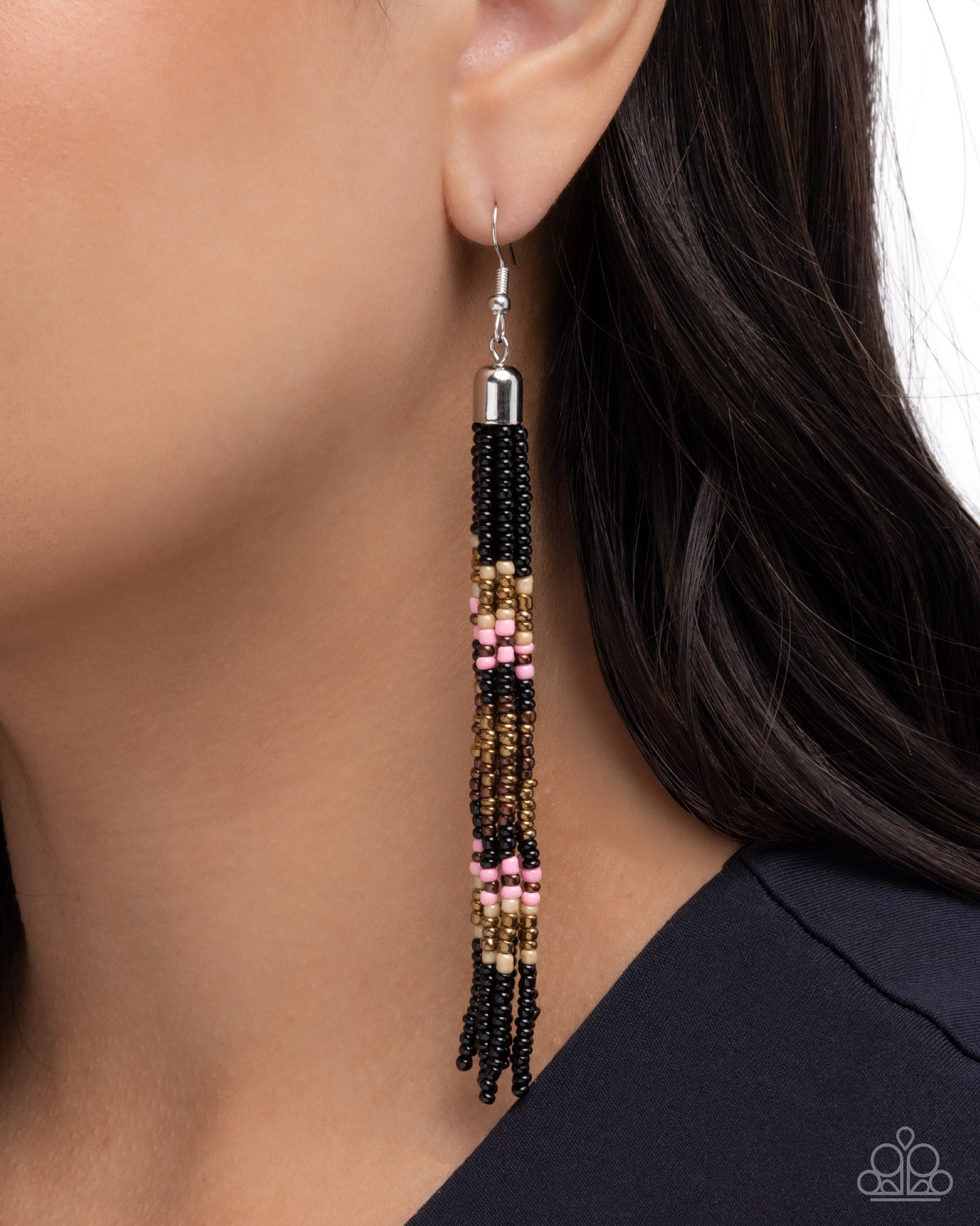 Stunning Strands - Black, Pink, Brass, & Brown Seed Bead Tassel Paparazzi Earrings