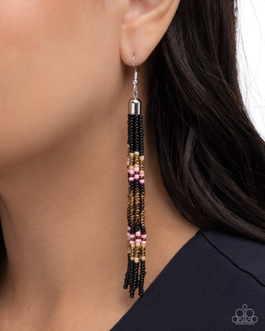 Stunning Strands - Black, Pink, Brass, & Brown Seed Bead Tassel Paparazzi Earrings