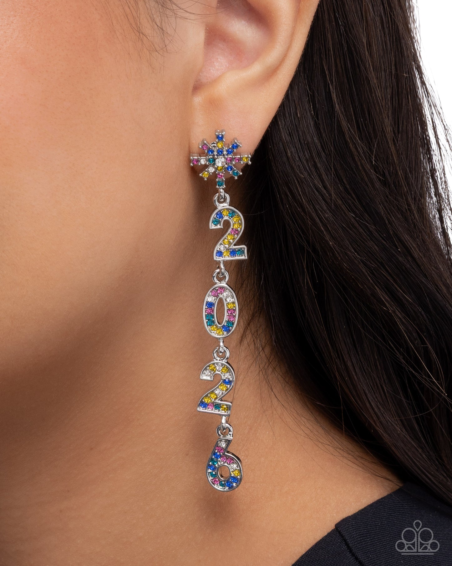 Ring In The Shimmer - Multicolored Rhinestone Embellished "2026" Paparazzi Earrings