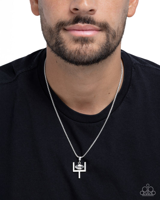 End Zone Edge - Silver Field Goat Post & Silver Football Pendant Paparazzi Men's Necklace