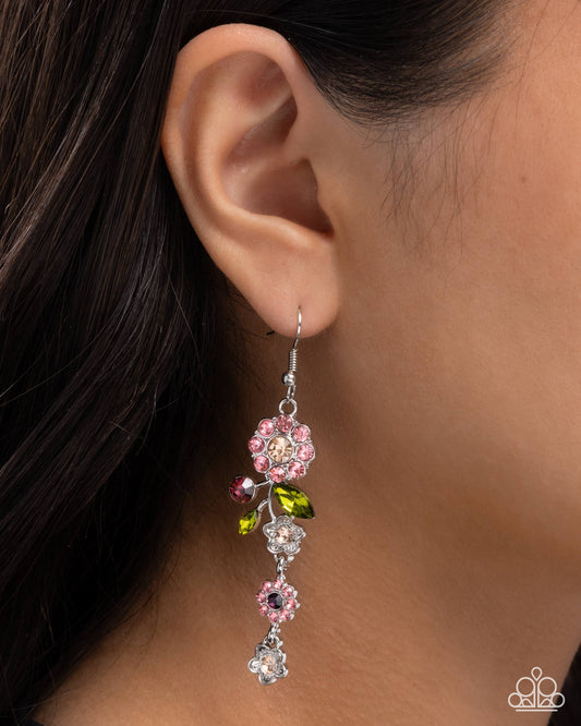 Better Bouquet - Pink, Peach, & Green Rhinestone Flower Paparazzi Earrings