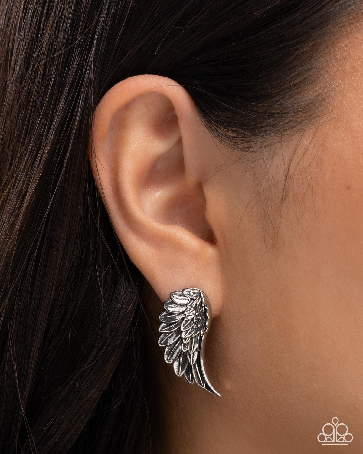 Articulate Angel - Silver Textured Angel Wing Paparazzi Post Earrings