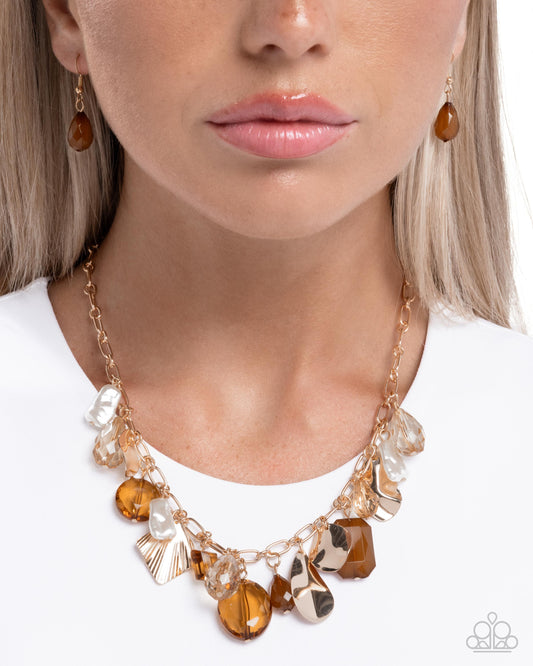 Eclectic Etude - Brown/Bronze Beads, White Pearls, Gold Accents Paparazzi Necklace & matching earrings