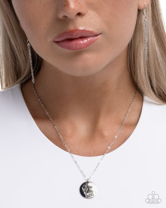 Blessed Balance - Silver "Blessed"/Leaves Pendant Paparazzi Necklace & matching earrings