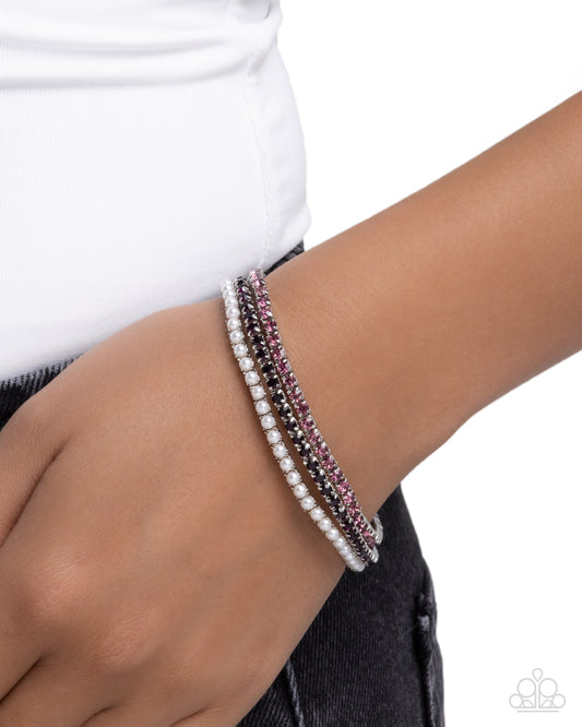 Colorful Cabaret - Purple Rhinestones/White Pearls Paparazzi Set of 3 Stretch Bracelets