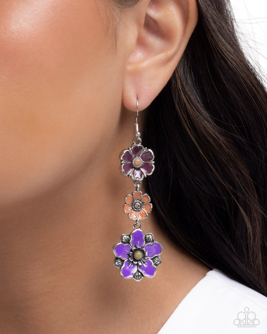 Floral Flock - Purple & Orange Flowers Paparazzi Earrings