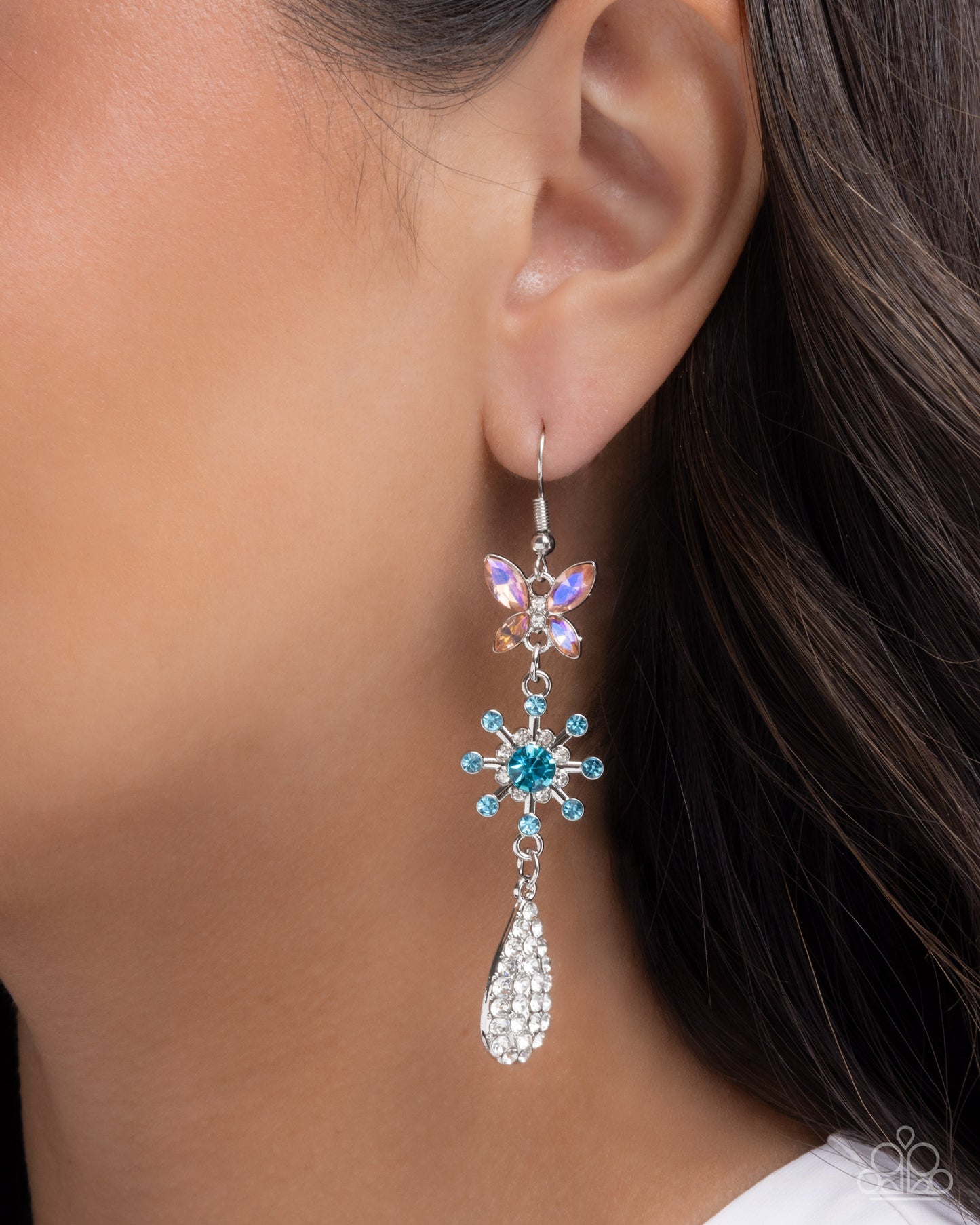 Butterfly Blend - Multicolored Rhinestone Embellished Butterfly/Flower Paparazzi Earrings