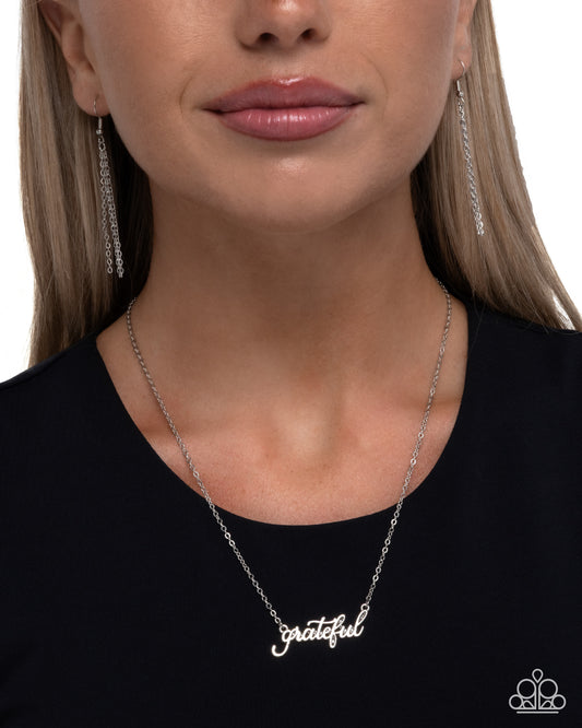 Grateful for You - Silver Cursive "Grateful" Pendant Paparazzi Necklace & matching earrings