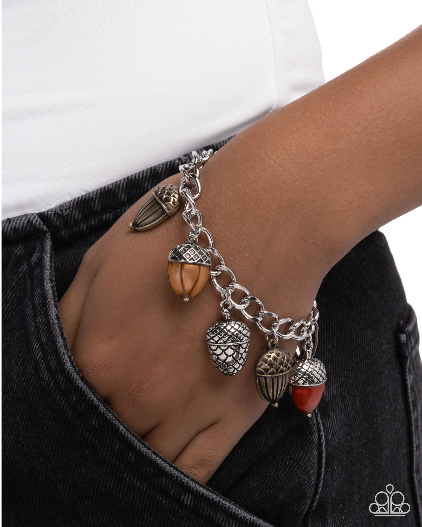 Autumn Acorns - Multicolored Textured Acorn Charms Paparazzi Bracelet