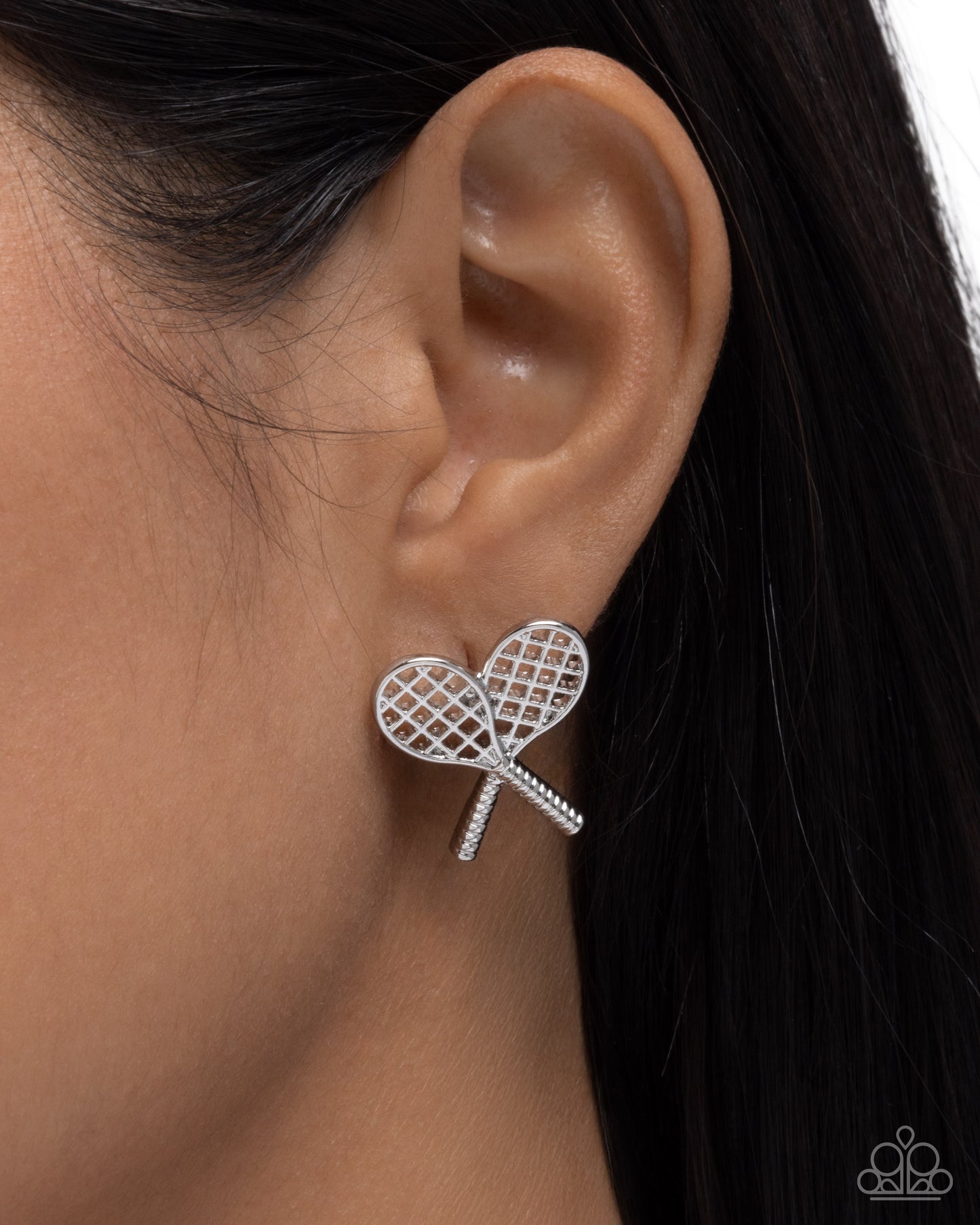 Tennis Team - Silver Tennis Racket Paparazzi Earrings