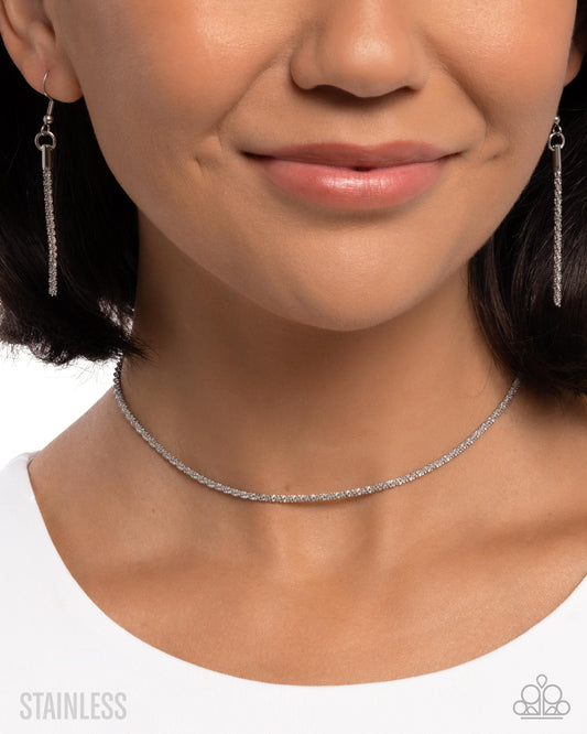 Authoritative Academy - Silver Stainless Steel Paparazzi Choker Necklace & matching earrings