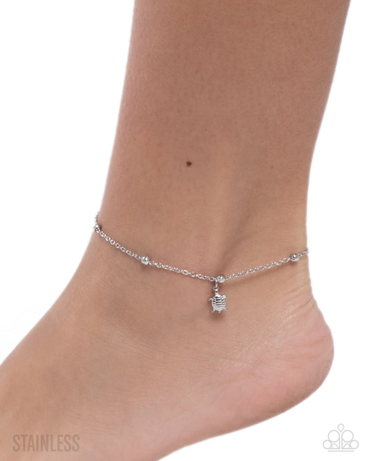 Turtle Timbre - Silver Stainless Steel Turtle Charm Paparazzi Anklet