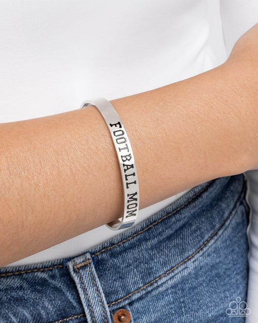 Football Mom - Silver "FOOTBALL MOM" Stamped Paparazzi Cuff Bracelet