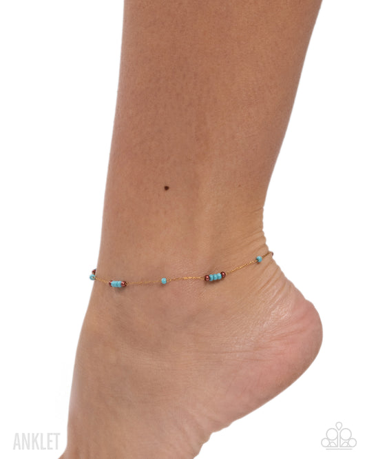 Delightfully Delicate - Gold Dainty Chain/Turquoise & Copper Seed Beads Paparazzi Anklet