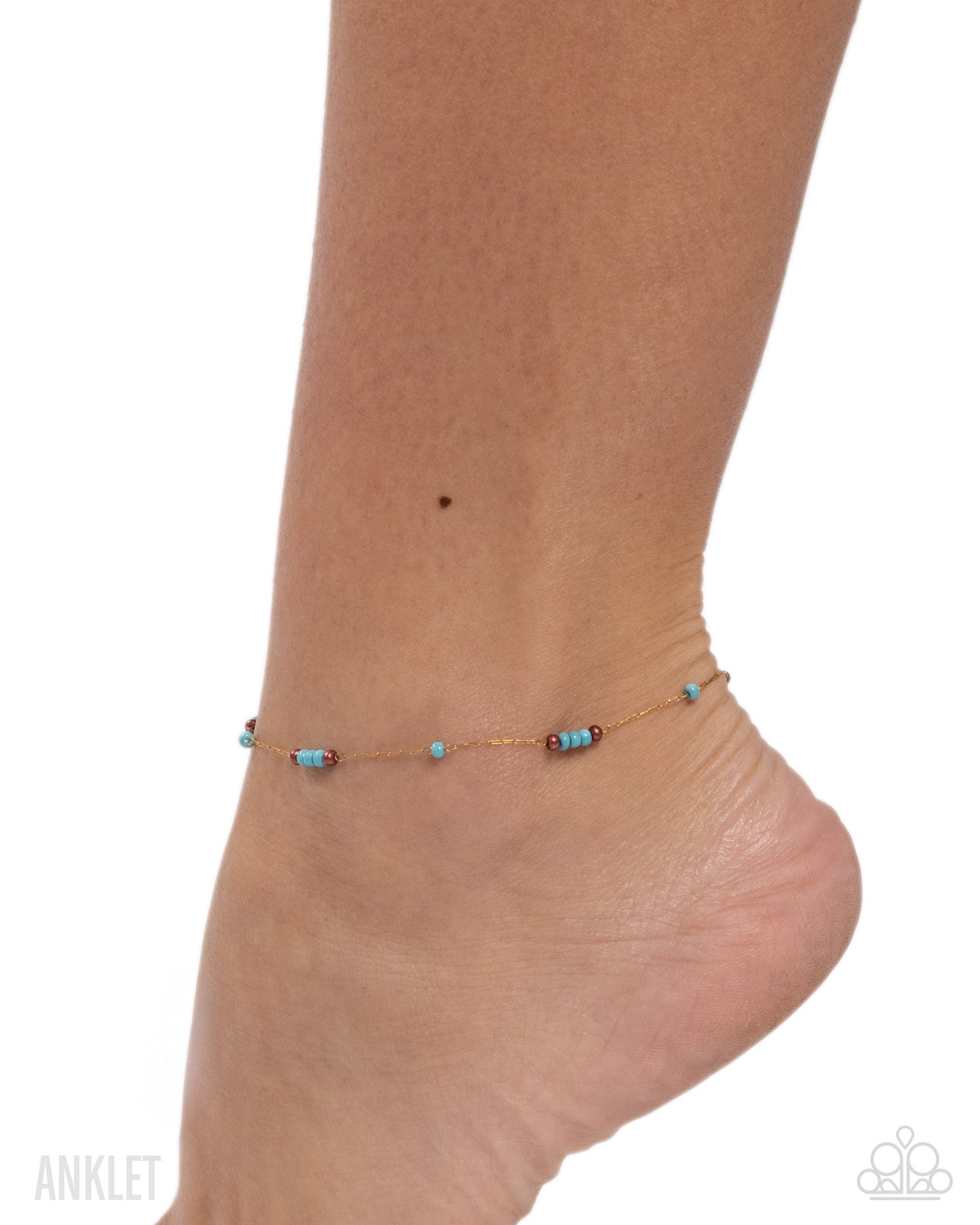 Delightfully Delicate - Gold Dainty Chain/Turquoise & Copper Seed Beads Paparazzi Anklet