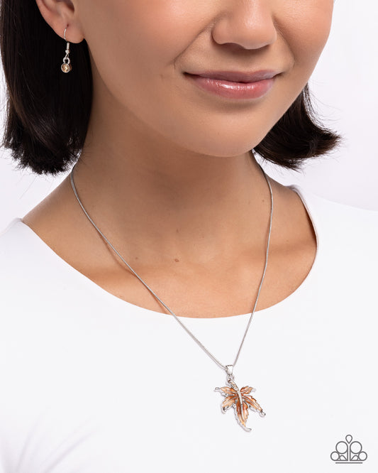 Leafy Lullaby - Brown Painted Curled Maple Leaf Pendant Paparazzi Necklace & matching earrings