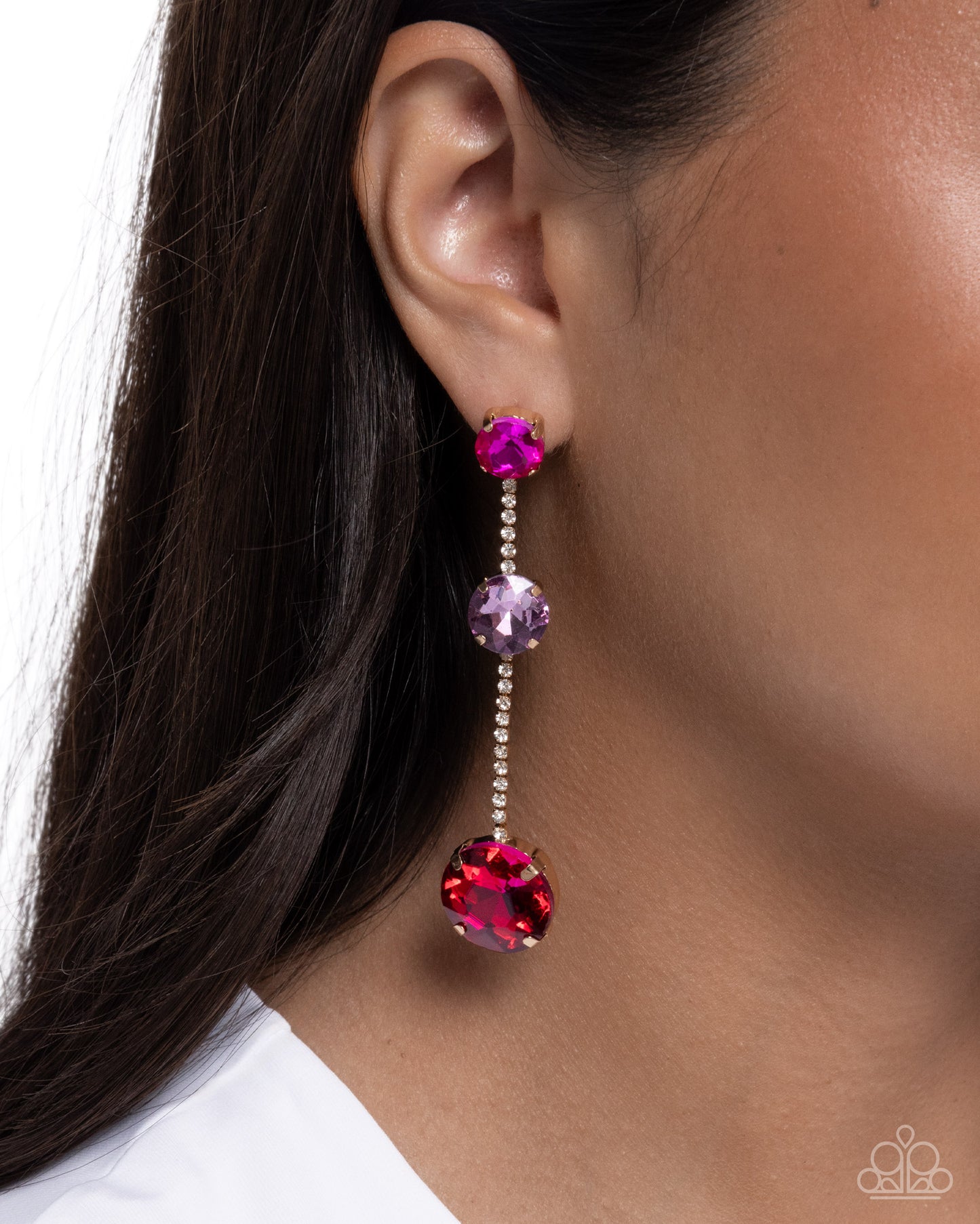 Lost in Chic - Pink & Purple Gems & White Rhinestone Embellished Chain Paparazzi Earrings
