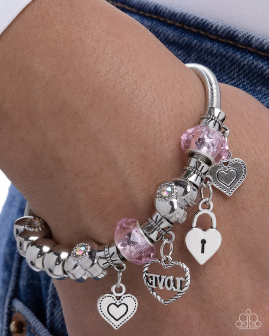 Cascading Cupid - Pink Beads/Romantic-Inspired Charms Paparazzi Stretch Bracelet