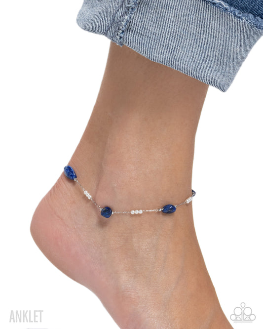 Pleasantly Piquant - Blue Stones/White Pearls/Stainless Steel Chain Paparazzi Anklet
