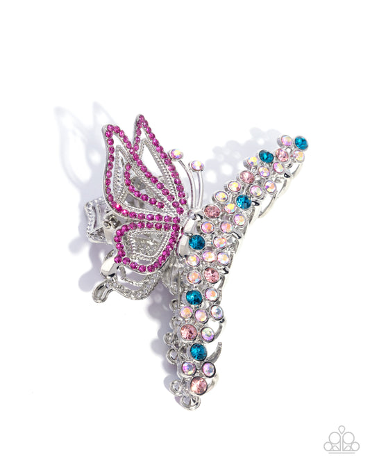 Admirable Administration - Pink, Fuchsia, White, & Iridescent Rhinstone Embellished Butterfly Paparazzi Hair Claw