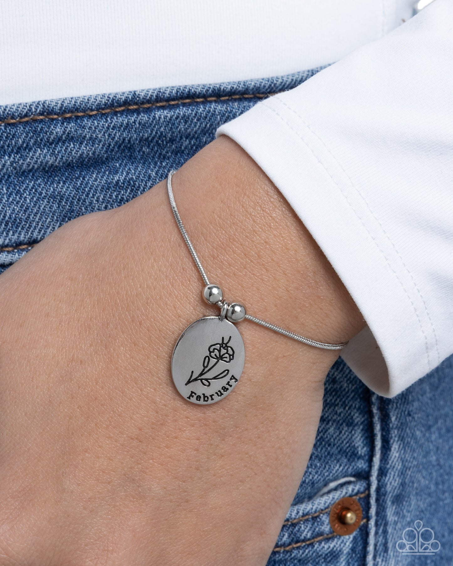 Personalized Bouquet - February - Silver "February" Stamped Disc Paparazzi Bracelet