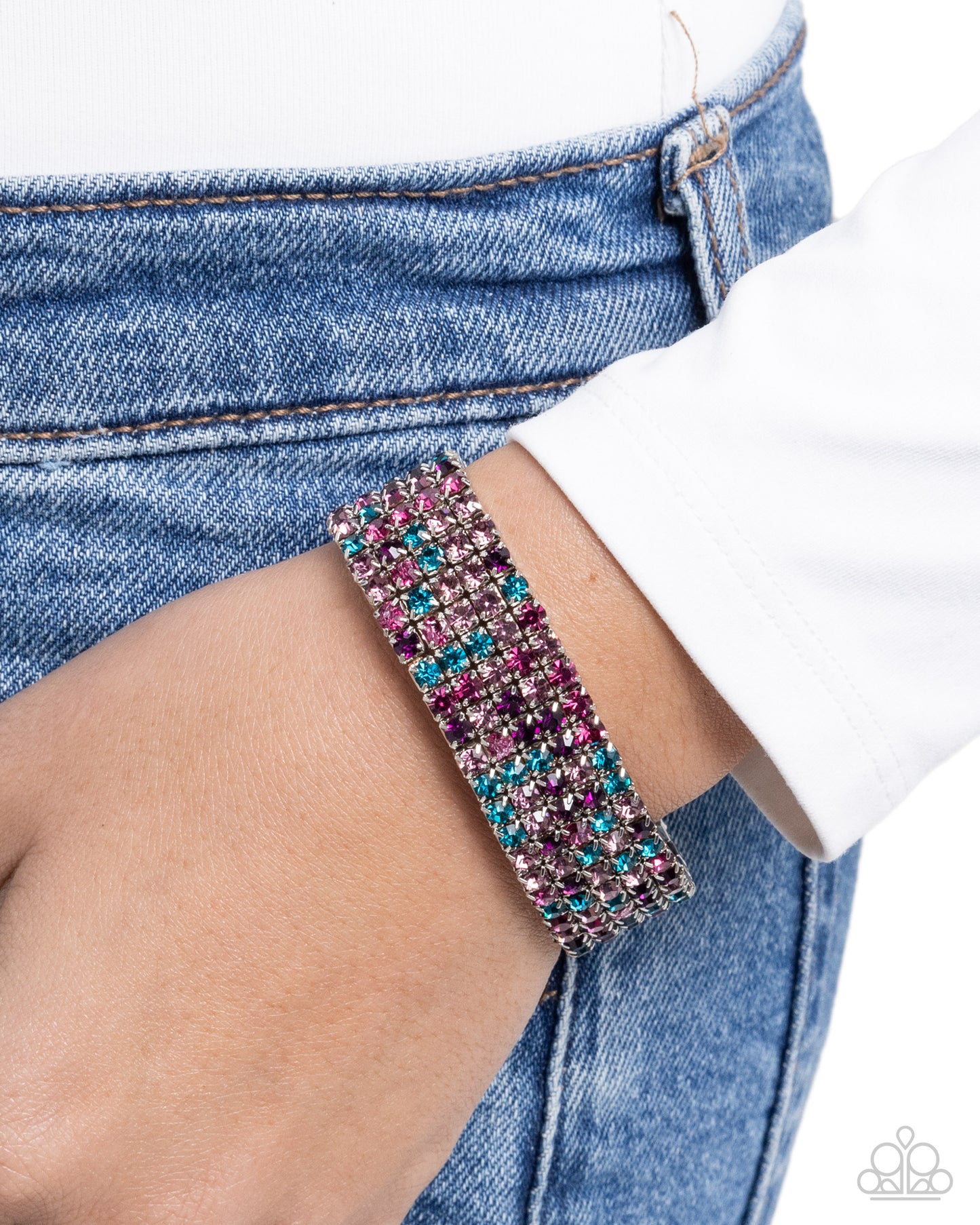 Shimmery Sequence - Purple & Blue Rhinestone Embellished Paparazzi Stretch Bracelet