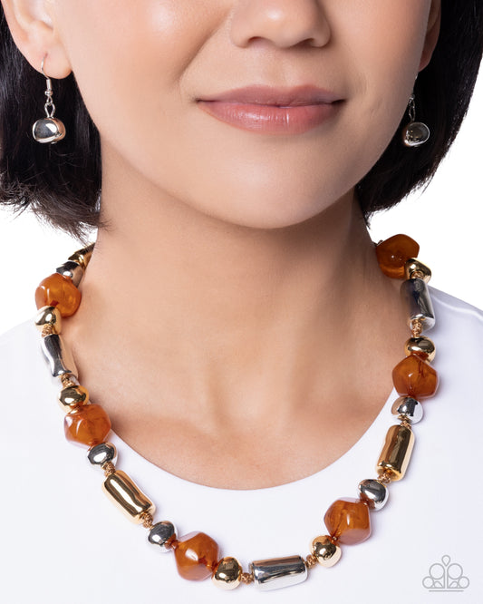 Danger Zone Delight - Brown, Silver, Gold Beaded Paparazzi Necklace & matching earrings