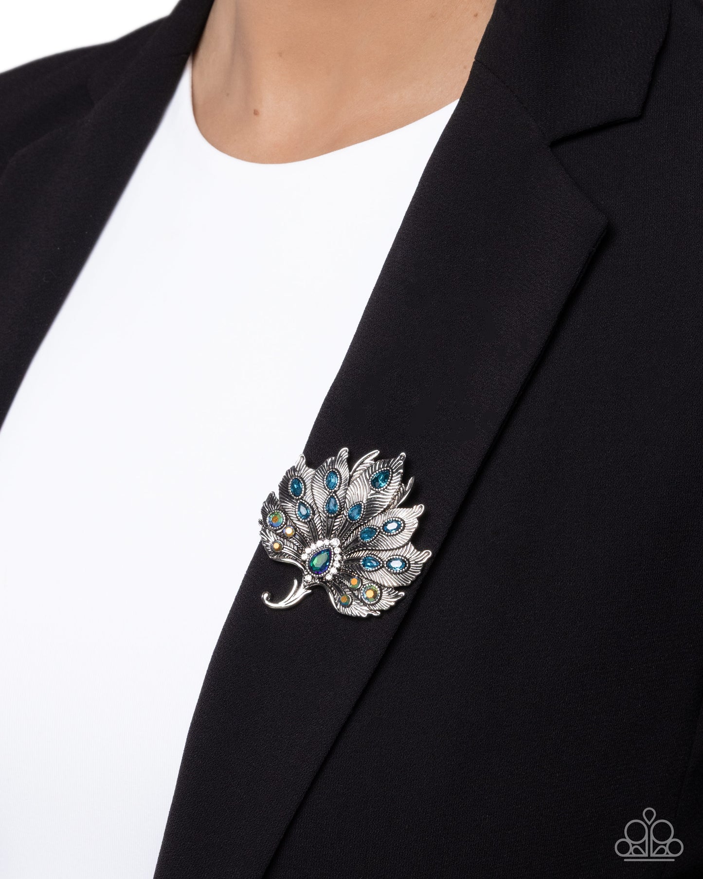 Perfect Peacock - Green & Blue Gems/Silver Peacock Paparazzi Brooch