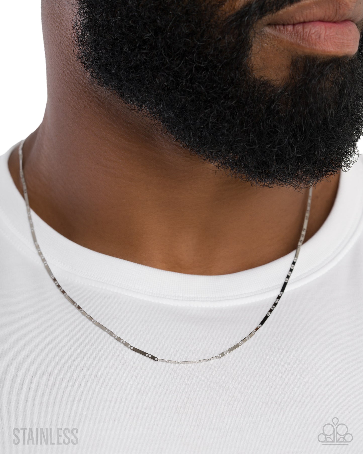 Smokeshow Sheen - Silver Stainless Steel Abstract Chain Paparazzi Men's Necklace