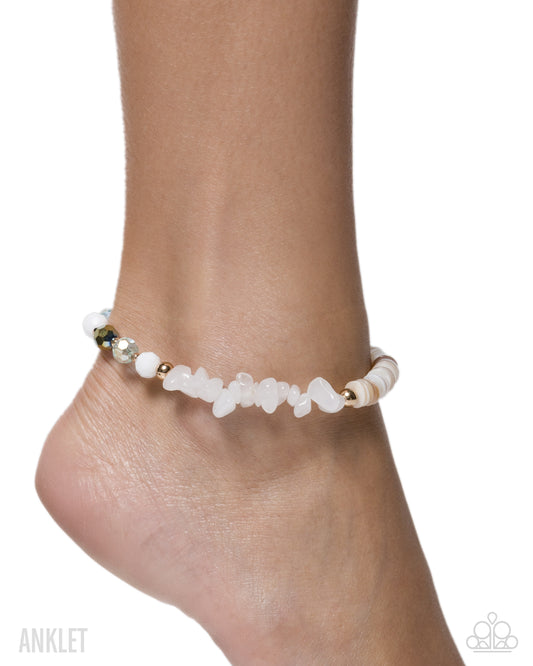 Serious Shells - White Shells, White Stones, Faceted Beads Paparazzi Anklet