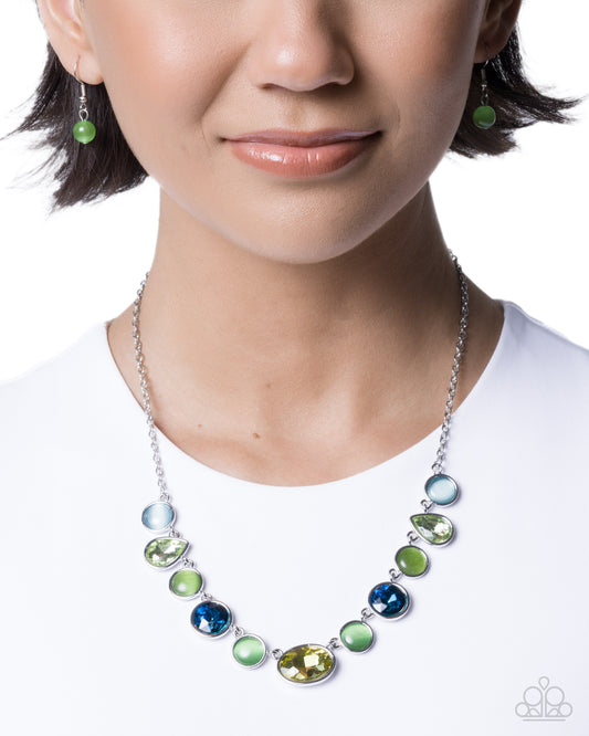Executive Effort - Green/Blue Gems, Cat's Eye Stones Paparazzi Necklace & matching earrings
