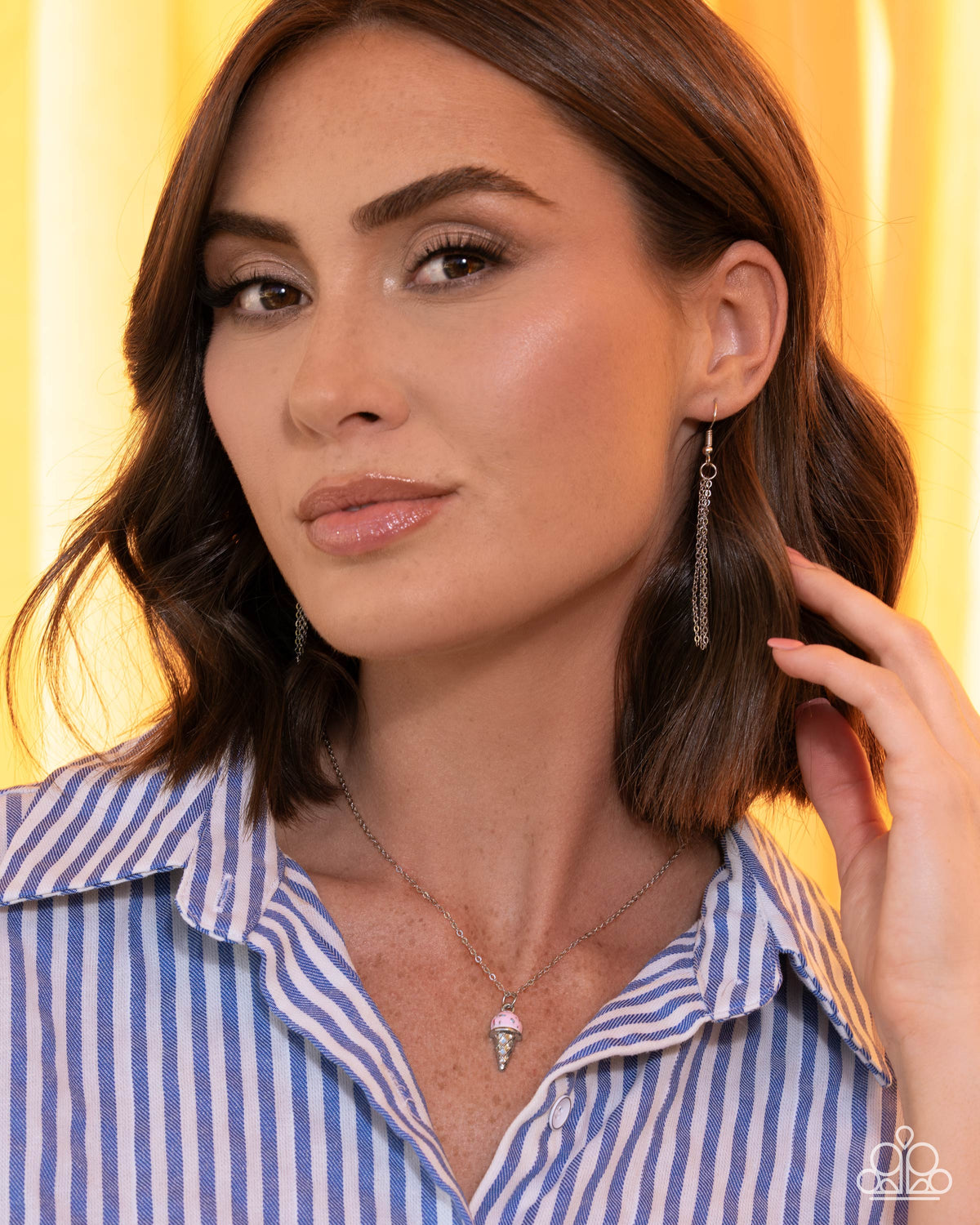 We All Scream For Ice Cream - Pink Ice Cream Cone Pendant Paparazzi Necklace & matching earrings