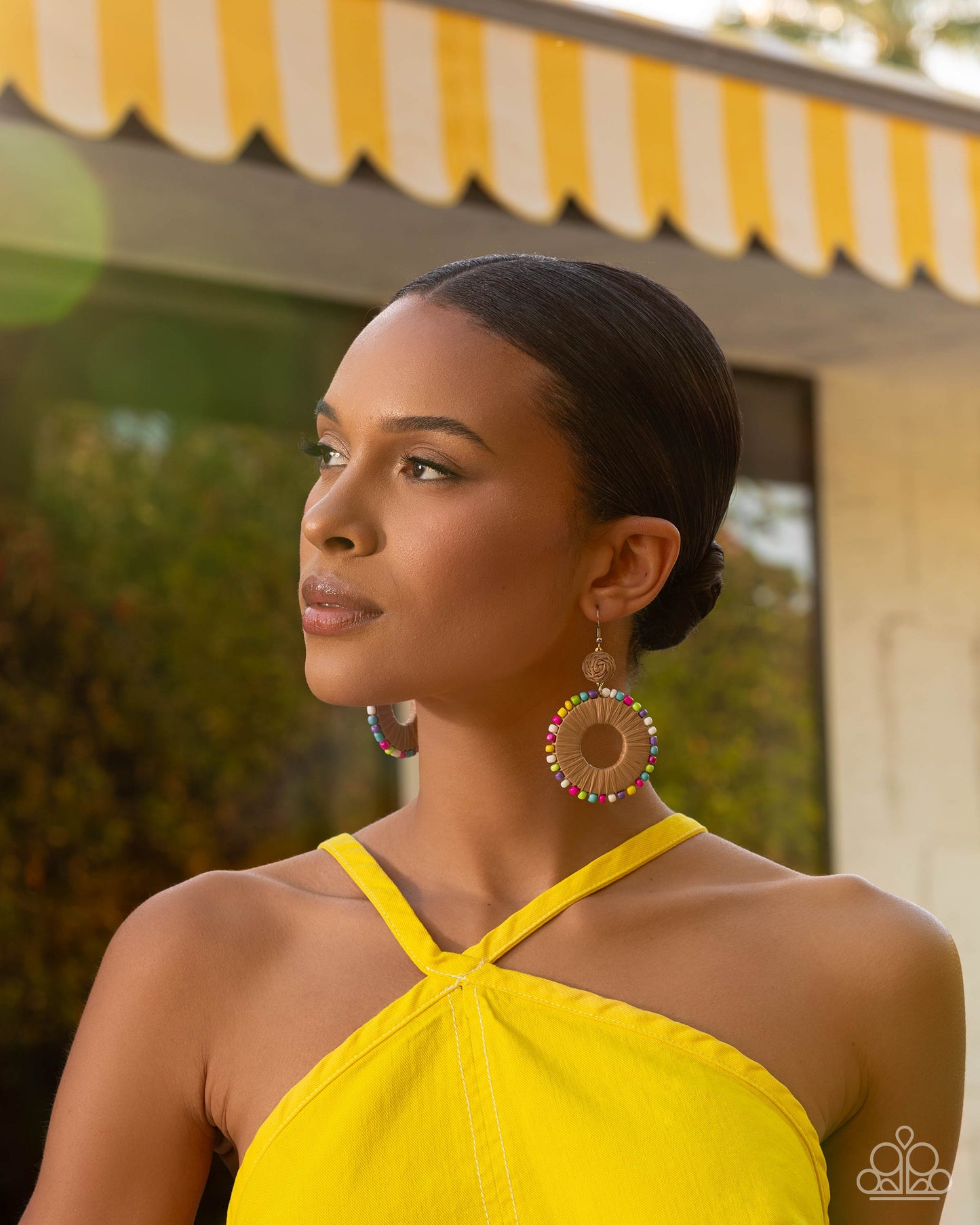 Sprinkle Statement - Multicolored Seed Beads/Raffia Woven Hoop Paparazzi Earrings