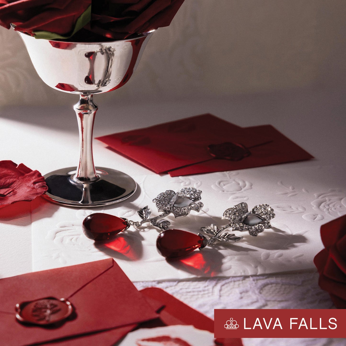 Flourishing Fringe - Red Teardrop Bead/3-D Silver Rose Paparazzi Earrings