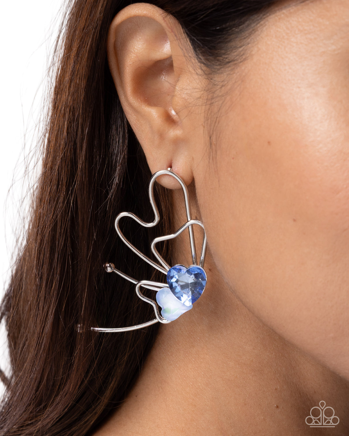 Aerial Artistry - Blue Heart Gems/Wiry Silver Butterflies Paparazzi Earrings