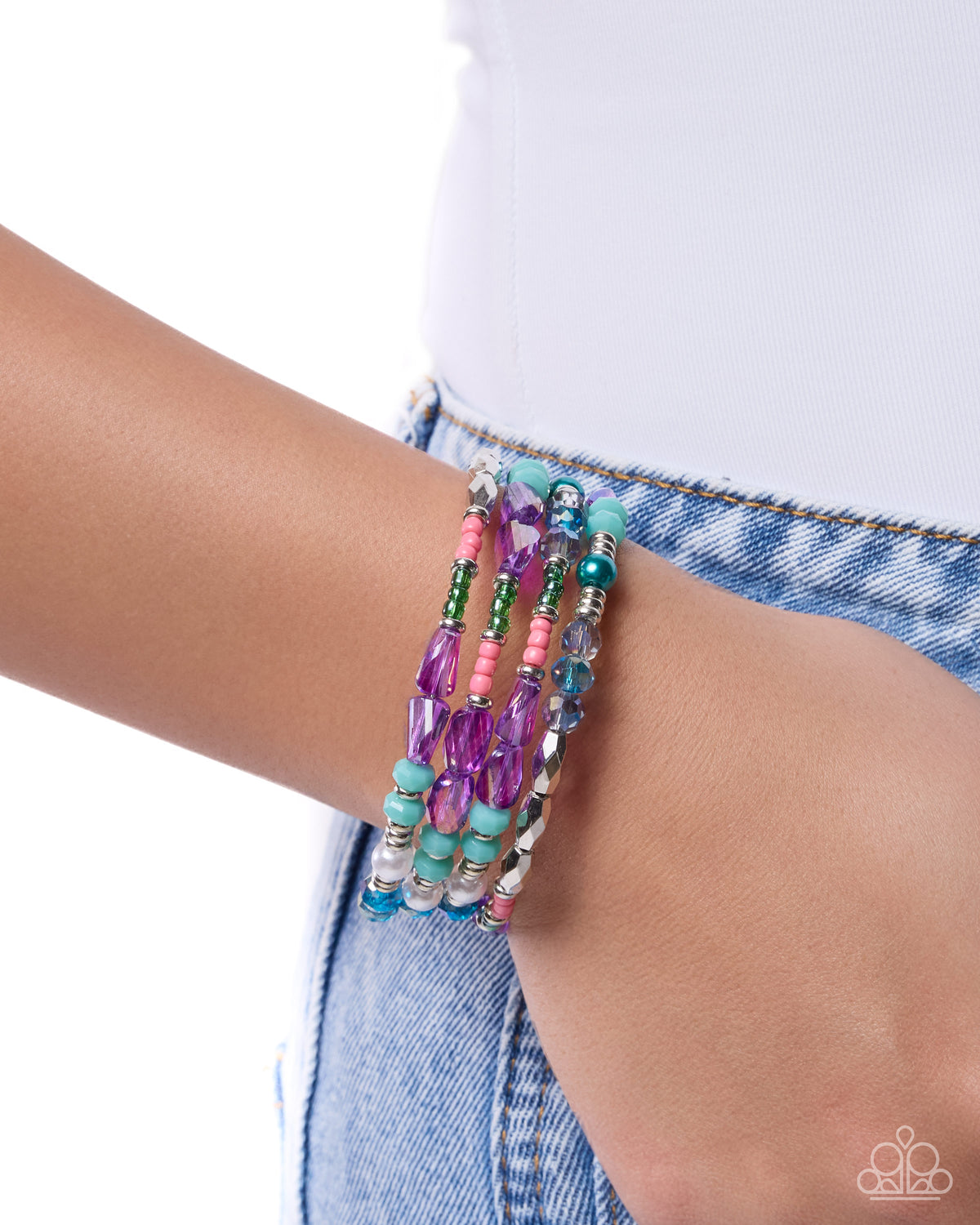 Crowd Pleasing Chic - Blue, Pink, UV Beads/Pearls/Silver Accents Paparazzi Coil Bracelet