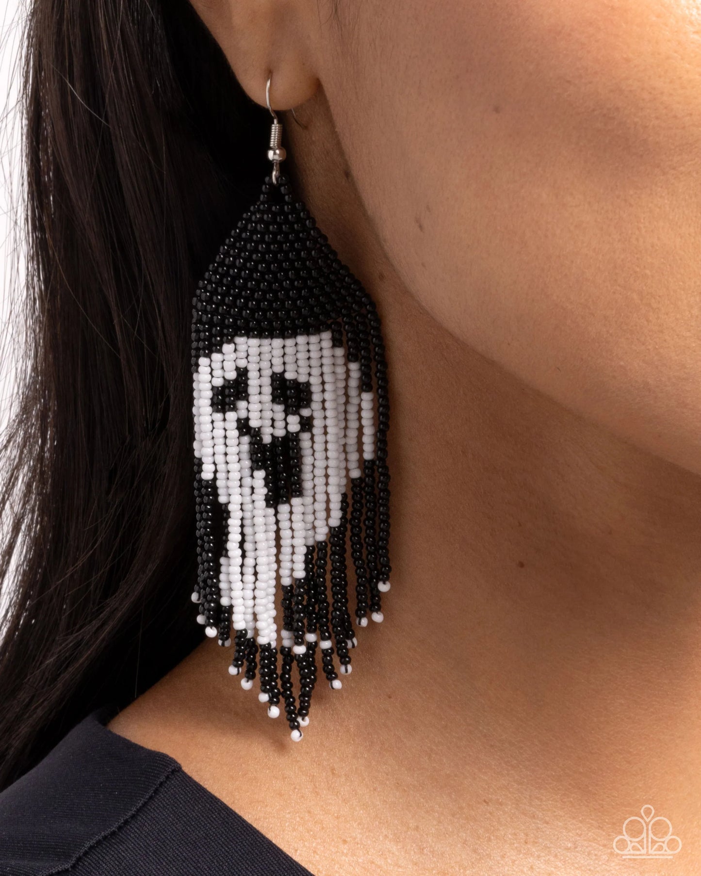 Spooky Strands - Black & White Seed Bead Ghost Inspired Paparazzi Earrings