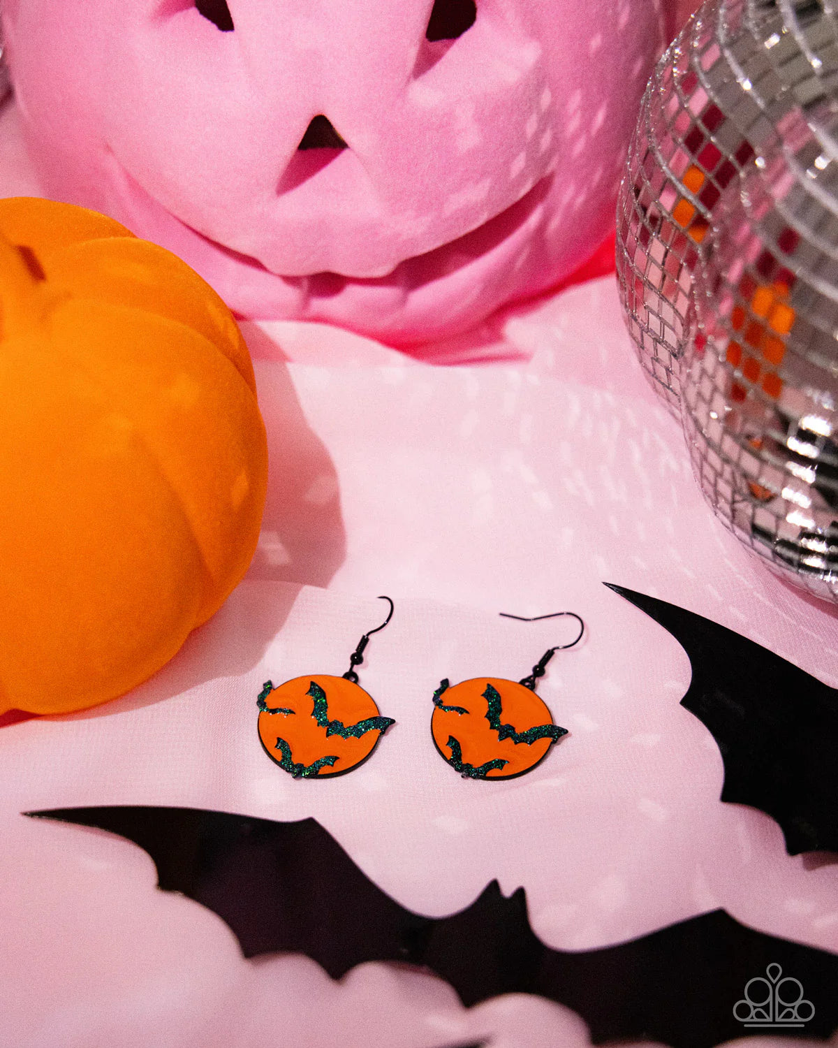 Vampire Bats - Orange "Moon" & Iridescent Glitter Bats Paparazzi Earrings