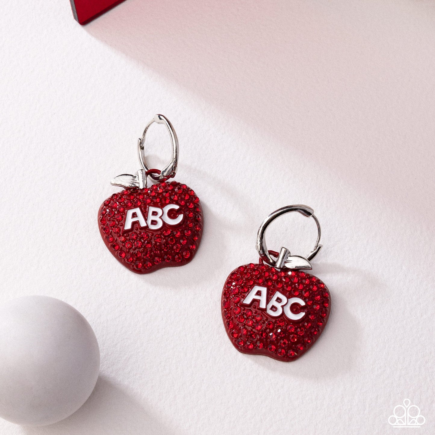 Adorable ABC's - Red Rhinestone Embellished Apple Paparazzi Earrings
