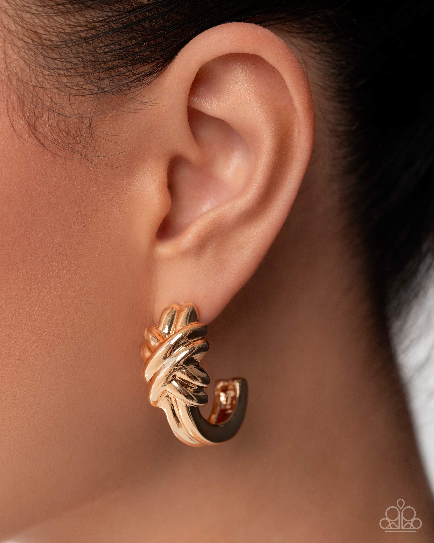 Honor Bound - Gold Crisscrossed Accent Paparazzi Hoop Earrings