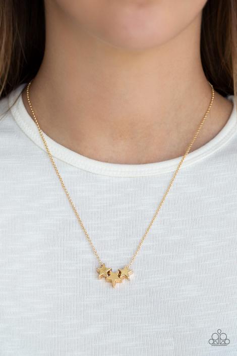 Shoot For The Stars - Gold Sliding Stars Paparazzi Necklace & matching earrings