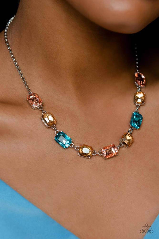 Emerald Envy - Multi Emerald-Cut Gem Paparazzi Necklace & matching earrings