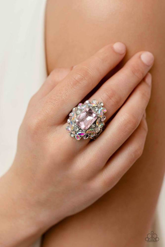 Dynamic Diadem - Pink Gem/White, Pink, & Iridescent Rhinestone Paparazzi Ring