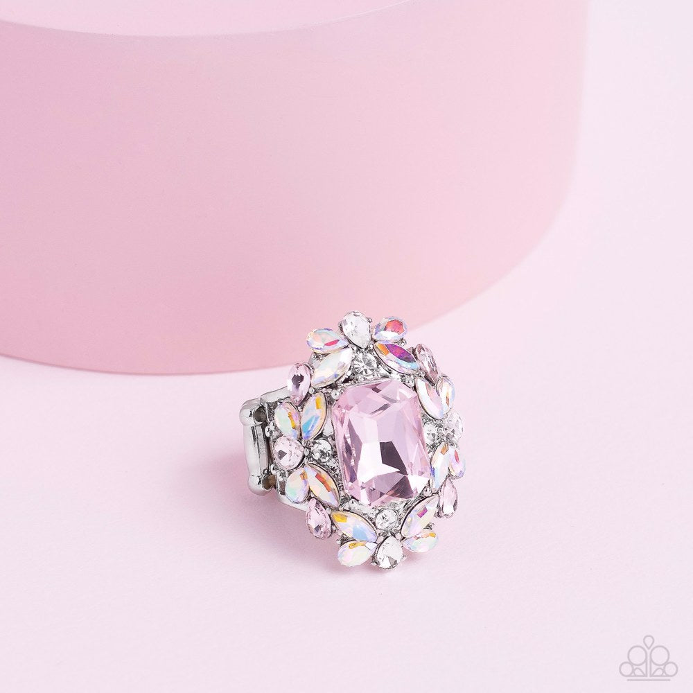 Dynamic Diadem - Pink Gem/White, Pink, & Iridescent Rhinestone Paparazzi Ring