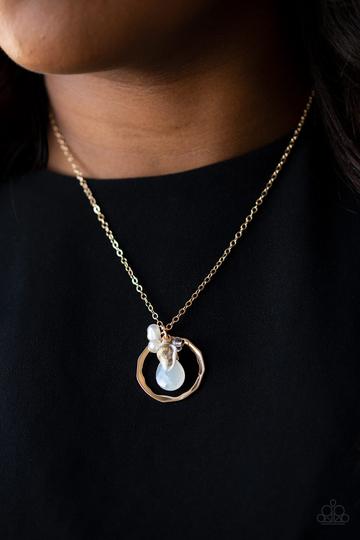 Coastal Couture - Gold Hammered Hoop, Dainty Shell, & Beaded Pendant Paparazzi Necklace & matching earrings