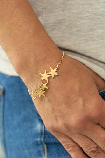 All-Star Shimmer - Gold Star Paparazzi Adjustable Bracelet