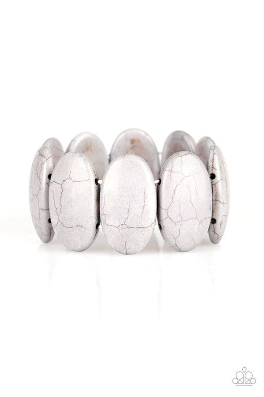 Dramatically Nomadic - Silver/Gray Oval Stone Artisan Inspired Stretch Bracelet