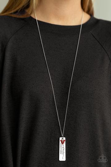 Because Of The Brave - Red Cat's Eye Beads/"Land of the Free because of the Brave" Paparazzi Pendant Necklace & matching earrings